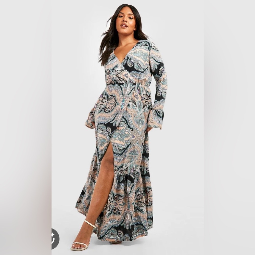 Boohoo Paisley Long Sleeve Maxi Dress